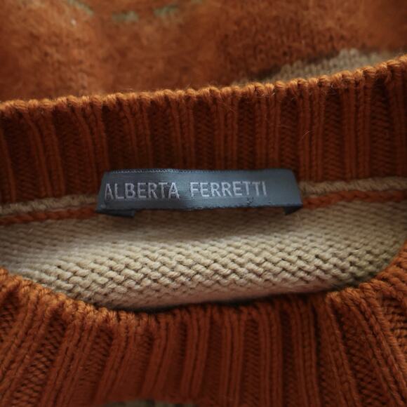 Alberta Ferretti Argyle Patterned Sweater In Orange Size 8 - Picture 5 of 10